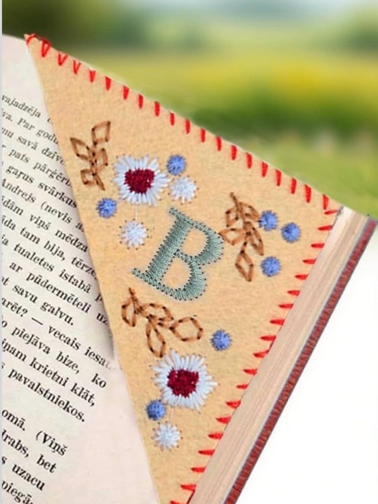 Other - Embroidered Felt Corner Bookmark in Tan with Initial B